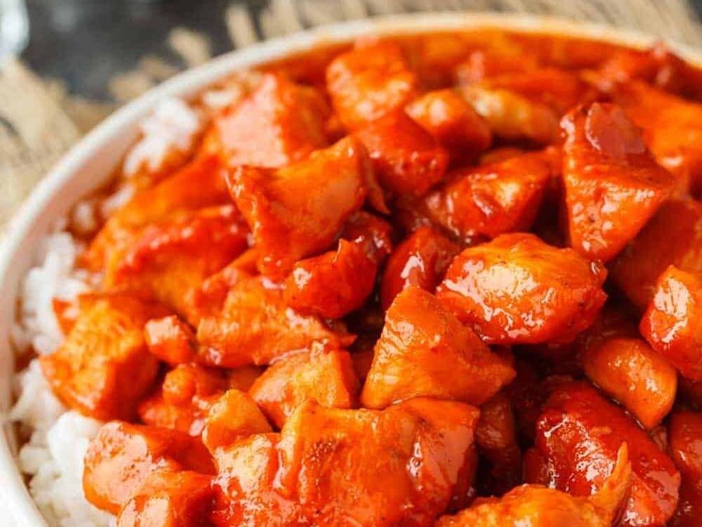A Heat & Eat Russian chicken meal on rice