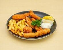 A seafood basket with chips, served at Kinka Kippa