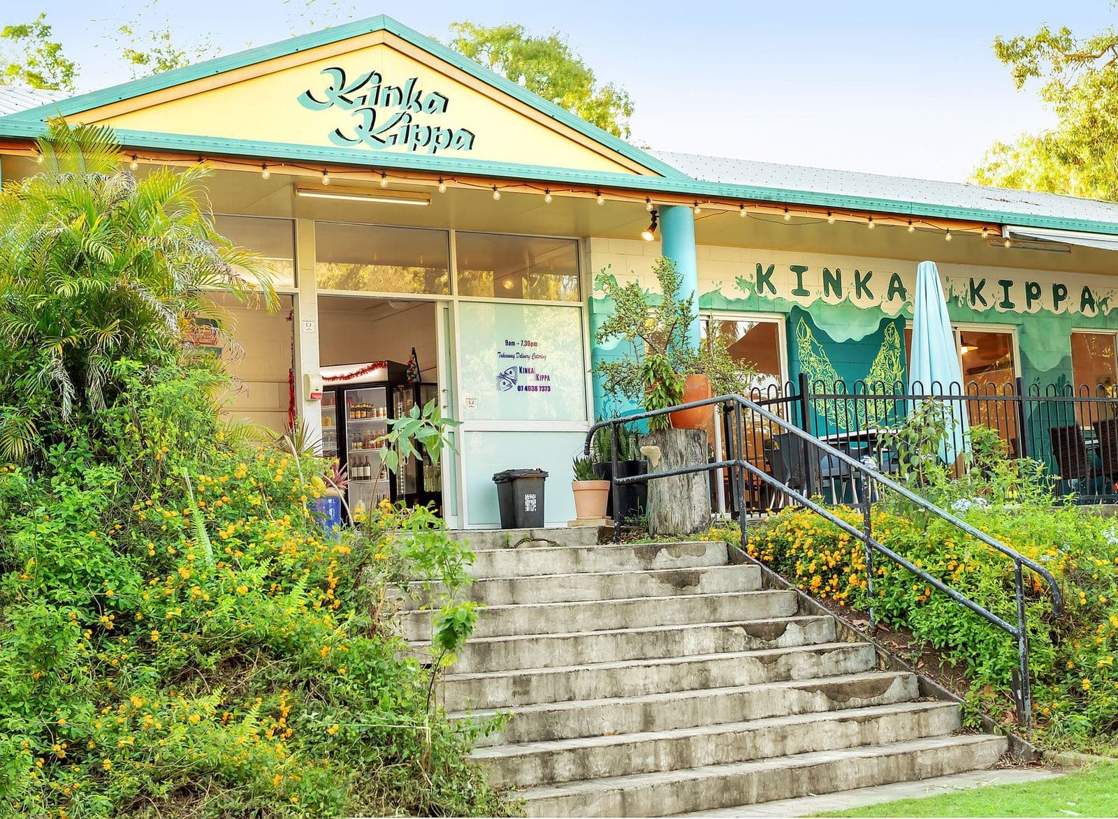 The Kinka Kippa shopfront and entrance steps at Kinka Beach